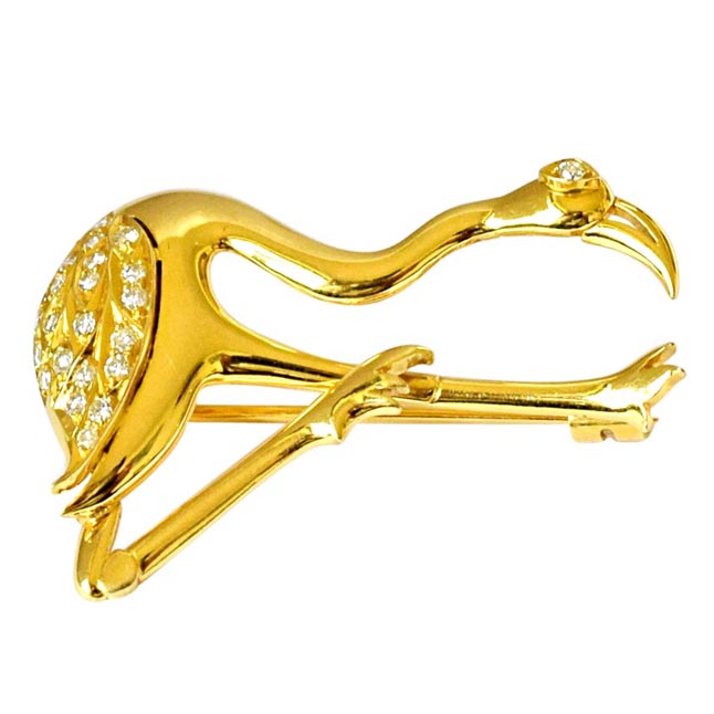 0.34ct G/VS 18kt Gold Fine Diamond Duck Brooch for Wedding Gift -Diamond Brooches
