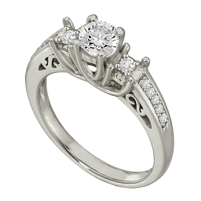 0.35 TCW G/ VVS1 Real Diamond Engagement Rings With Accents (0.35GVVS1-D15W)