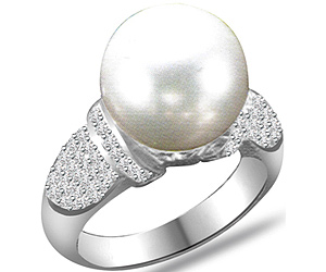 0.40 cts Round Pearl & Diamond rings in 14k White Gold -Designer