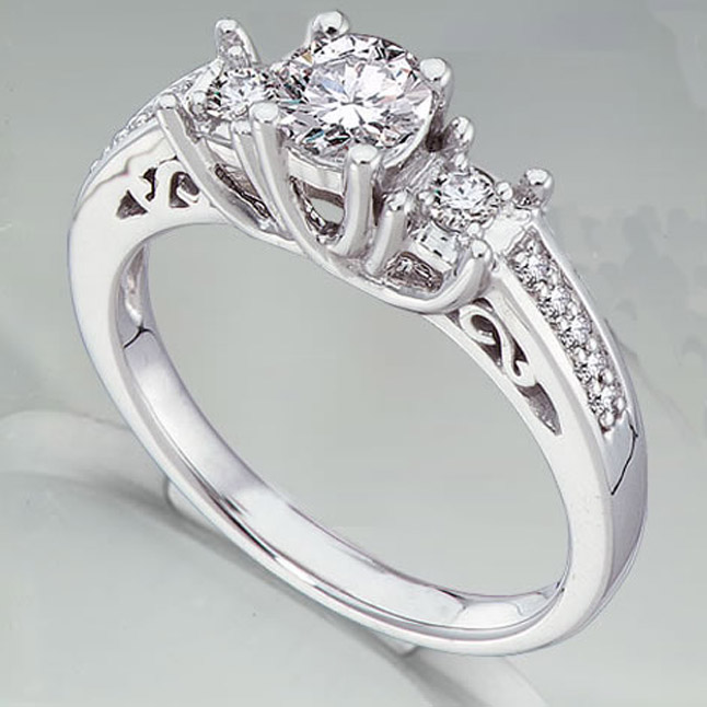 0.45 TCW G/VVS1 Real Diamond Engagement Ring with Accents (0.45GVVS1-D15W)