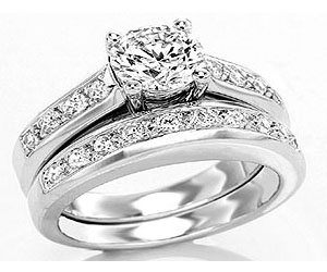 0.94TCW I/I1 Cert Diamond Engagement Wedding Ring Set (0.94II1-S57W)