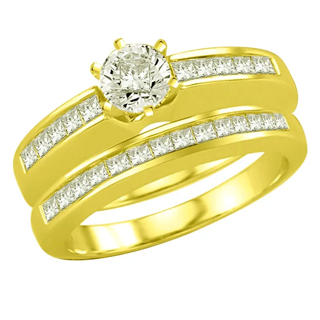 1.10TCW E/VVS1 Engagement Wedding Ring Set in 18kt Yellow Gold (1.10EVVS1-N5)