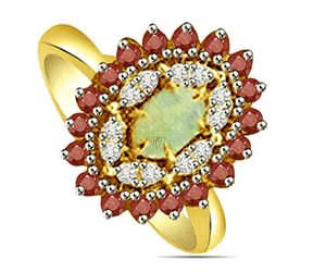 1.84 cts Diamond Ruby & Opal Stone rings -Gemstone & Diamond