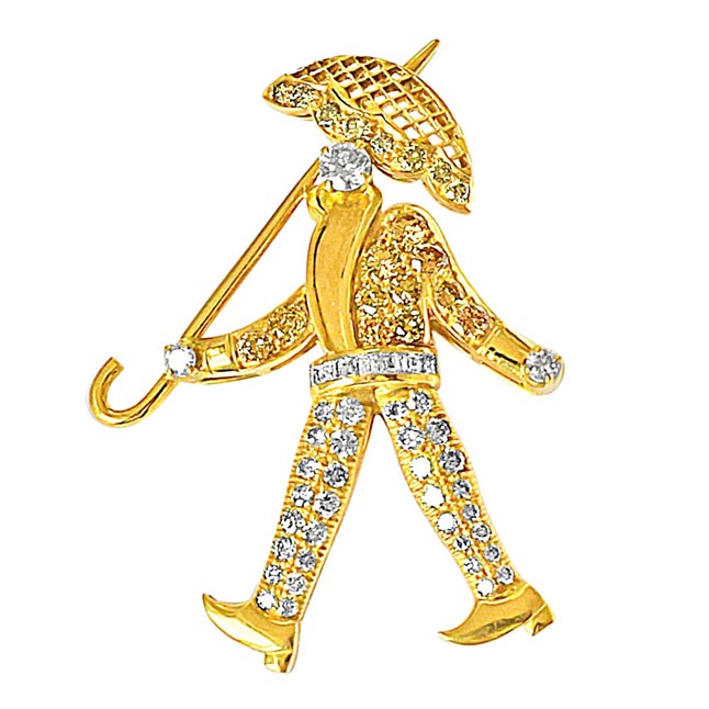 1.92ct White & Fancy Colour Diamond Walking Man with An Umbrella Brooch