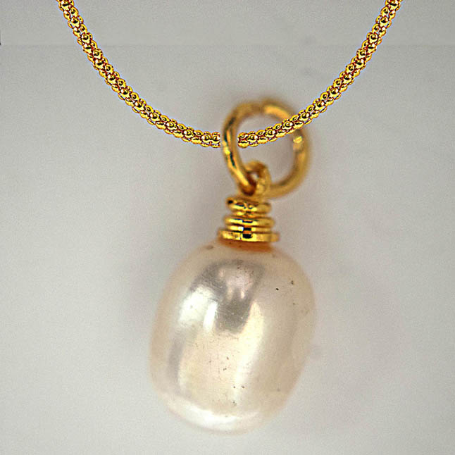 10.00ct Real Natural Freshwater Pearl Pendants with Gold Plated Chain