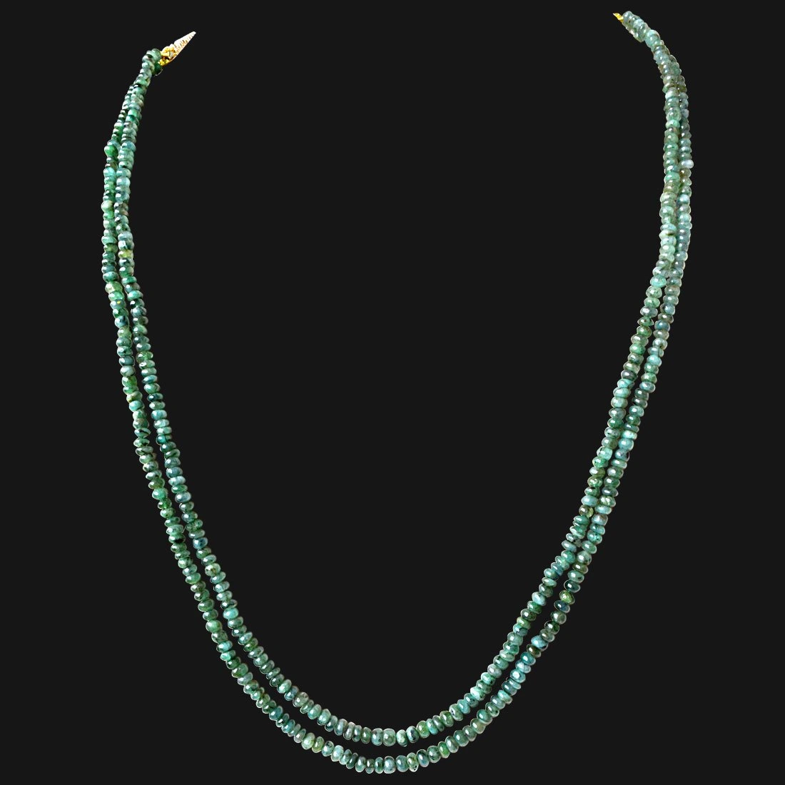 2 Line 110cts Real Natural Green Emerald Beads Necklace for Women (110cts EMR Neck)