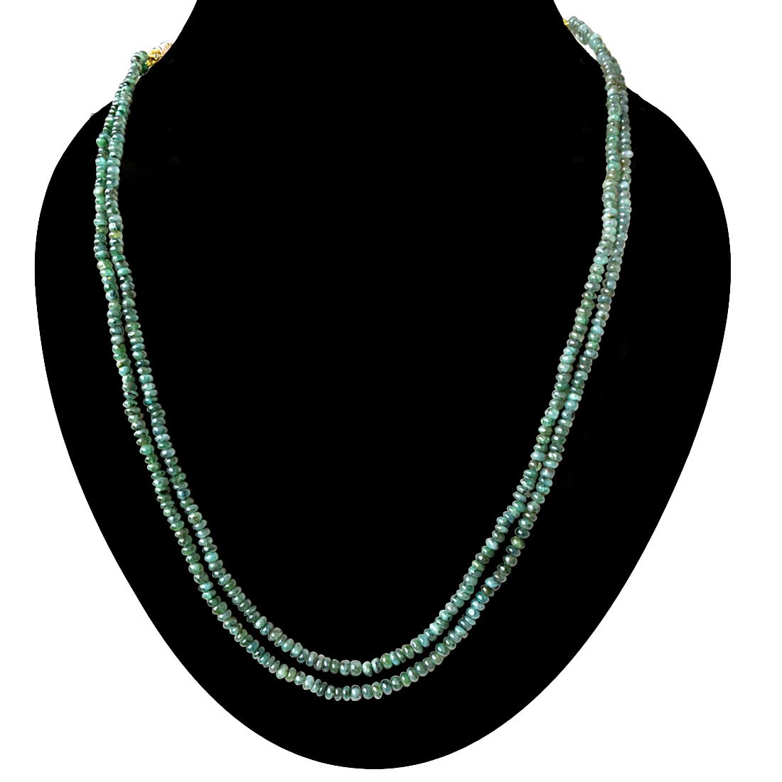 2 Line 110cts Real Natural Green Emerald Beads Necklace for Women (110cts EMR Neck)