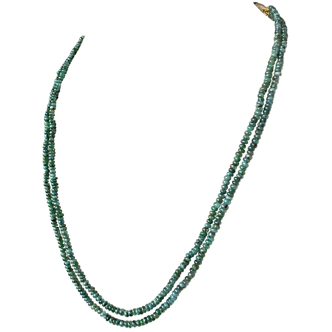 2 Line 110cts Real Natural Green Emerald Beads Necklace for Women (110cts EMR Neck)