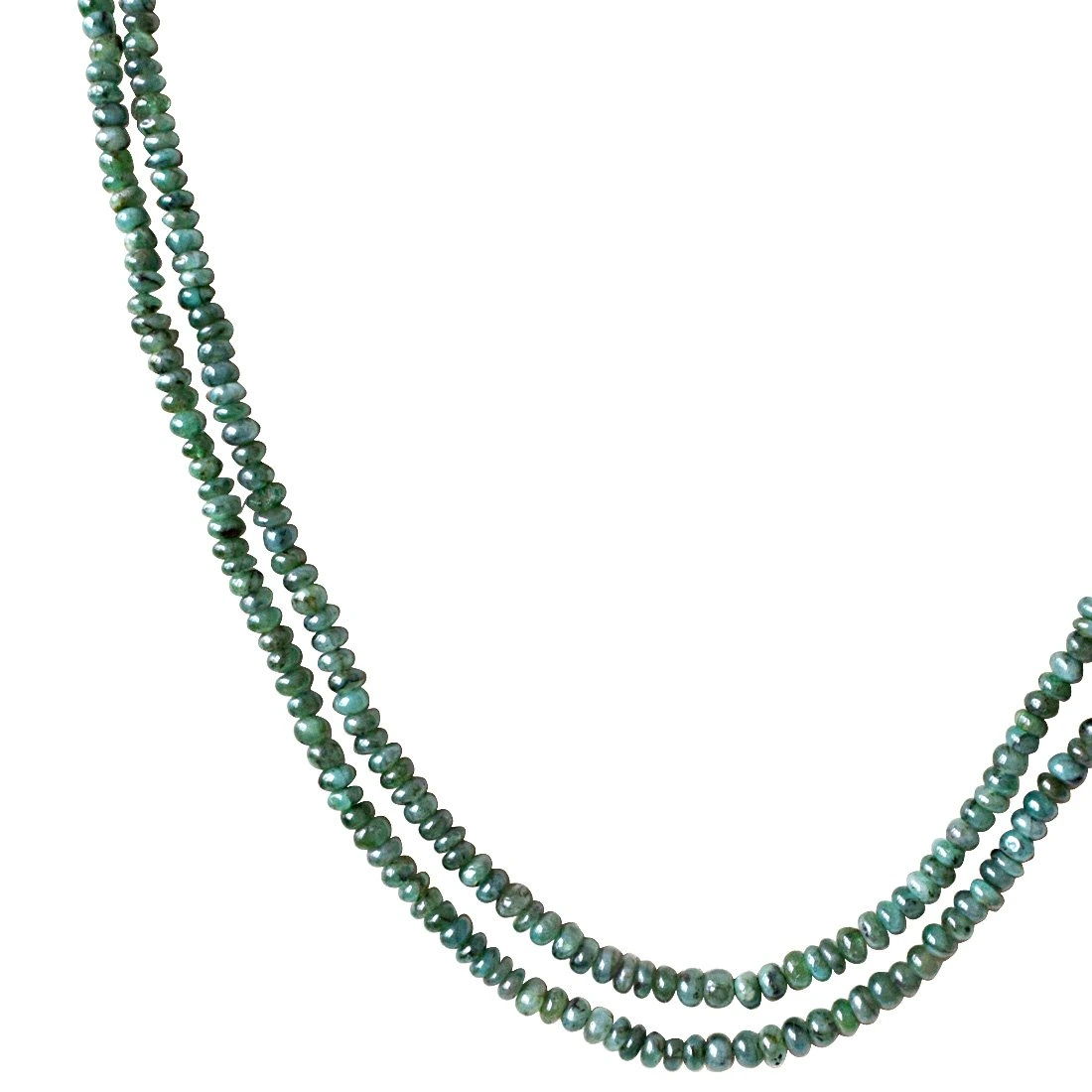 2 Line 110cts Real Natural Green Emerald Beads Necklace for Women (110cts EMR Neck)