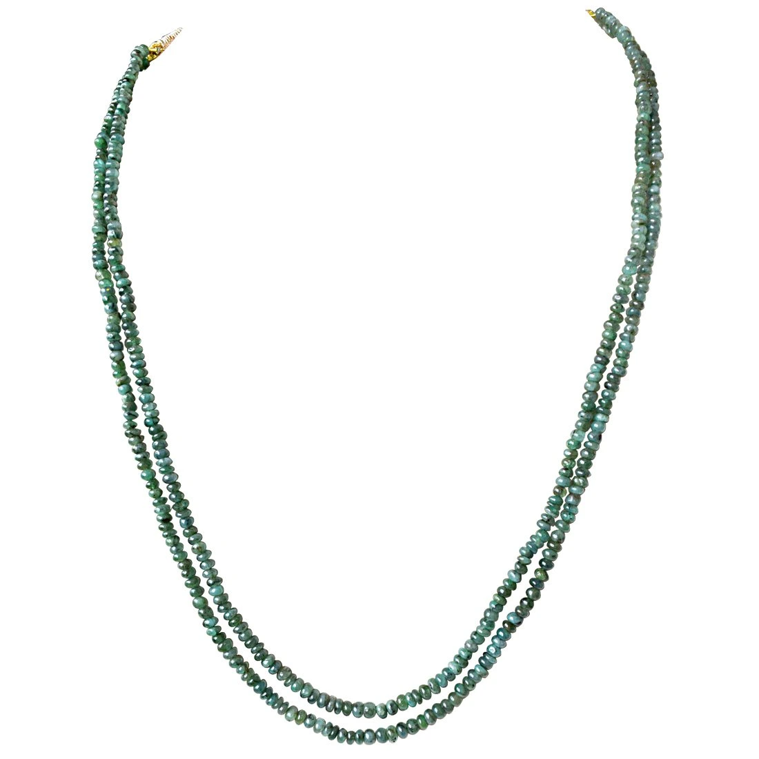 2 Line 110cts Real Natural Green Emerald Beads Necklace for Women (110cts EMR Neck)