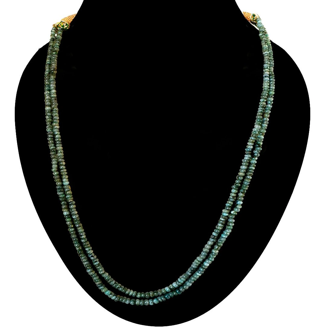 Two Line 127cts REAL Natural Green Emerald Beads Necklace for Women (127cts EMR Neck)