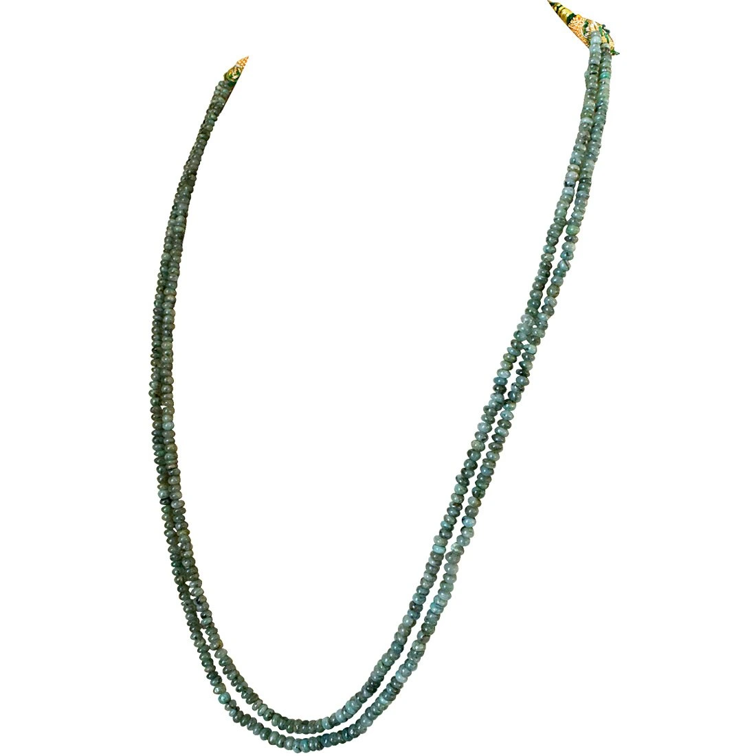 Two Line 127cts REAL Natural Green Emerald Beads Necklace for Women (127cts EMR Neck)