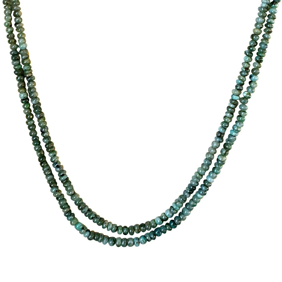 Two Line 127cts REAL Natural Green Emerald Beads Necklace for Women (127cts EMR Neck)