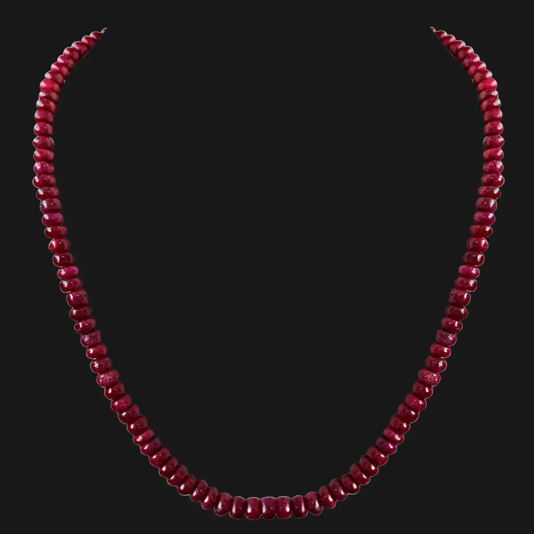 129cts Single Line Real Dark Maroon Ruby Beads Necklace for Women (129ctsRubyNeck)