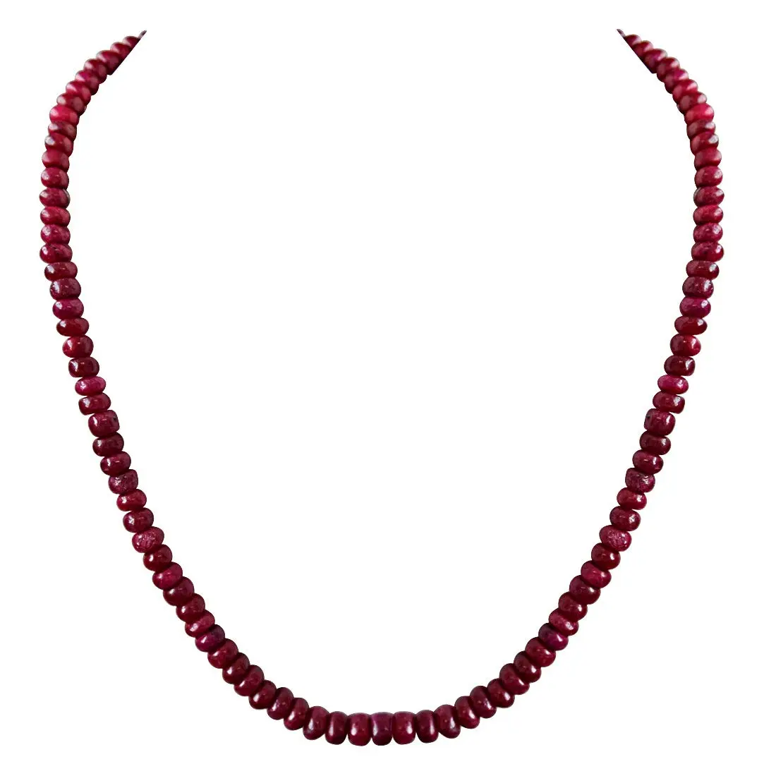 129cts Single Line Real Dark Maroon Ruby Beads Necklace for Women (129ctsRubyNeck)
