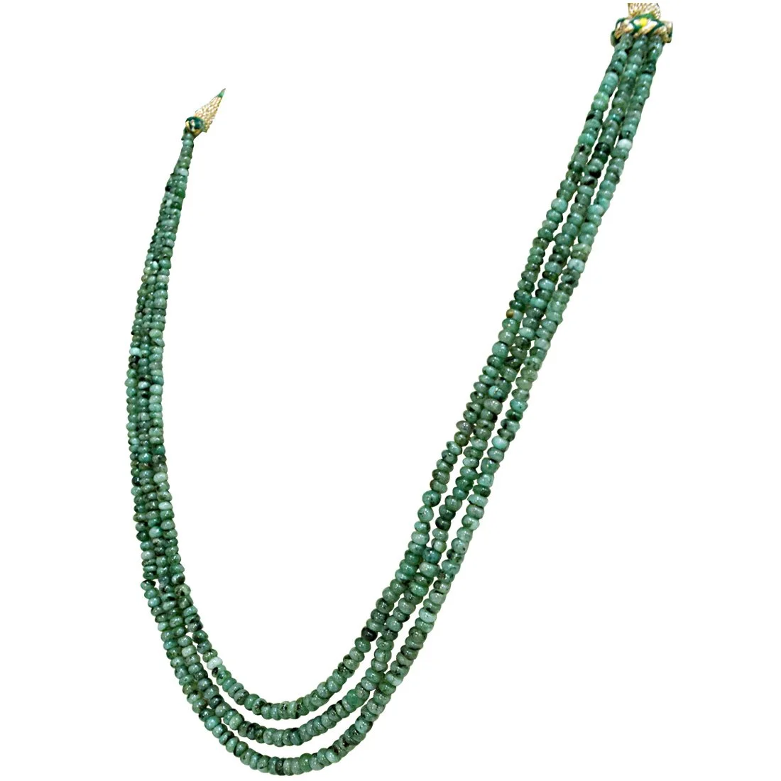 3 Line 151cts Real Natural Green Emerald Beads Necklace (151cts EMR Neck)