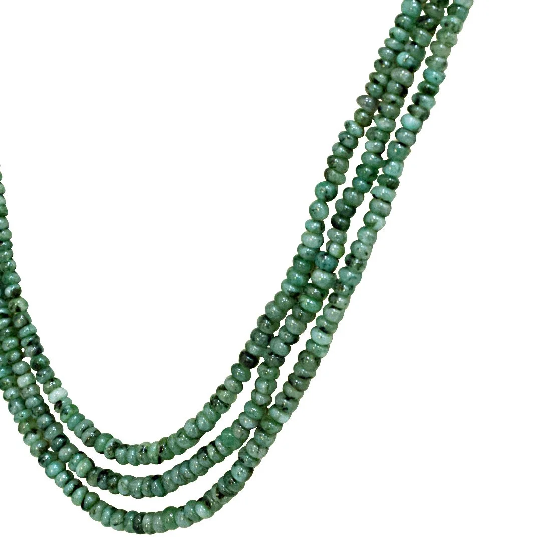 3 Line 151cts Real Natural Green Emerald Beads Necklace (151cts EMR Neck)