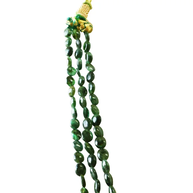 3 Line 159.28cts Real Natural Green Oval Emerald Necklace (159.28cts EMR Neck)