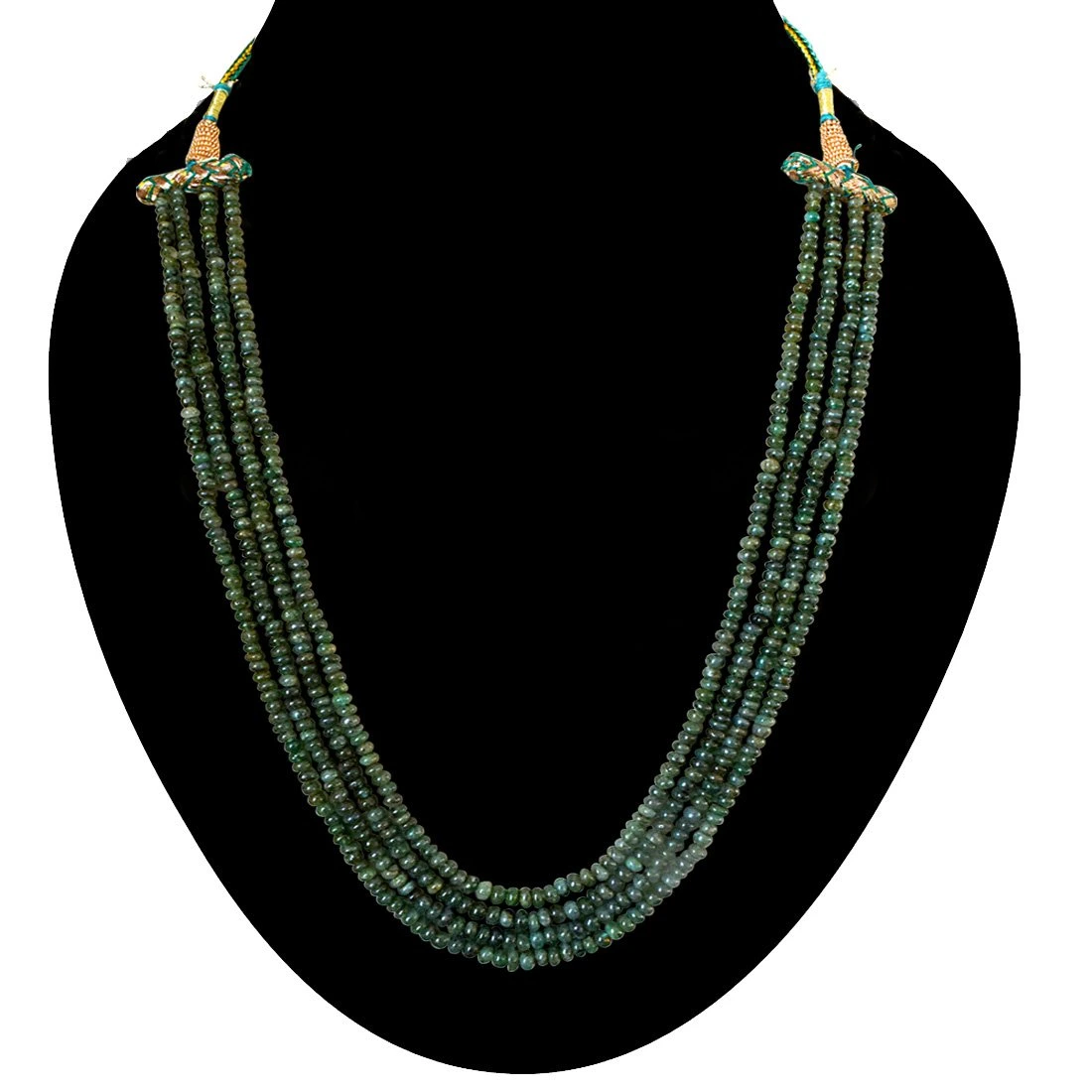 4 Line 176cts REAL Natural Green Emerald Beads Necklace for Women (176cts EMR Neck)