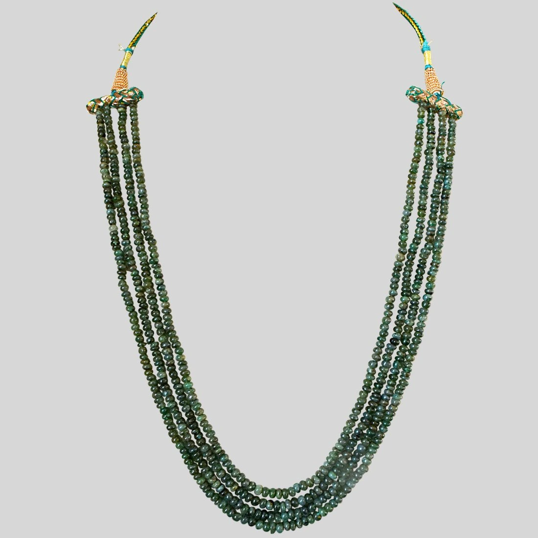 4 Line 176cts REAL Natural Green Emerald Beads Necklace for Women (176cts EMR Neck)