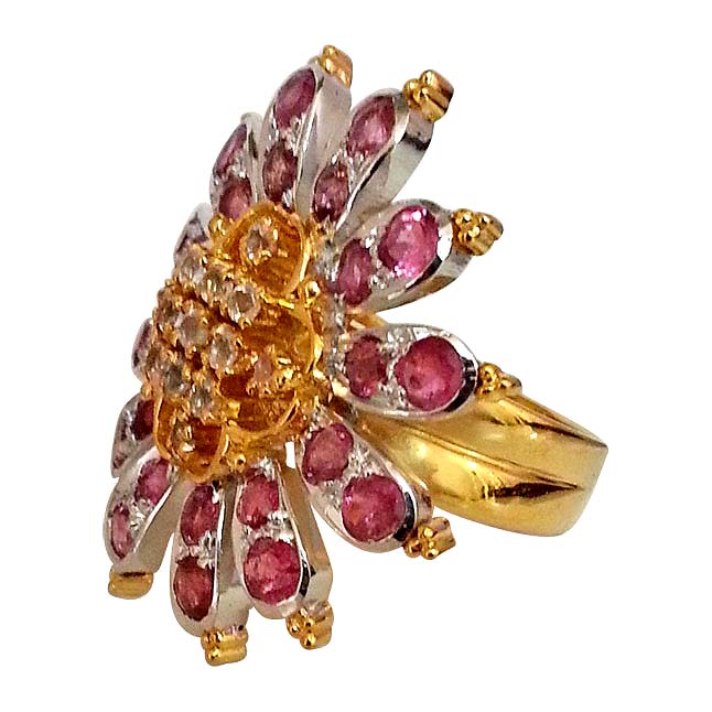 2.72ct Pink Tourmaline & White Topaz Flower Ring in Silver (GSR14)