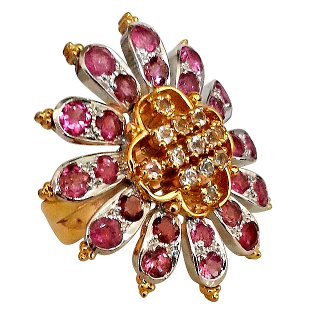 2.72ct Pink Tourmaline & White Topaz Flower Ring in Silver (GSR14)