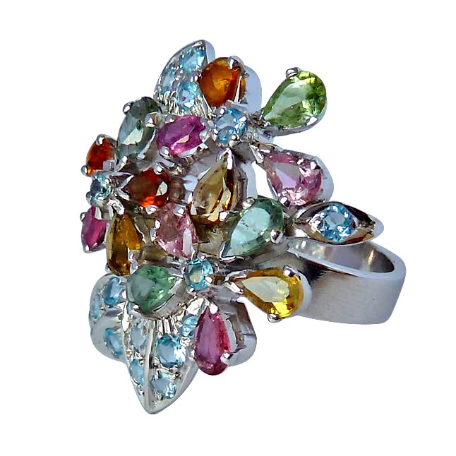 2.82ct Pear Tourmaline, Blue Topaz Sterling Silver Colourful chic Cocktail gemstone ring (GSR21)