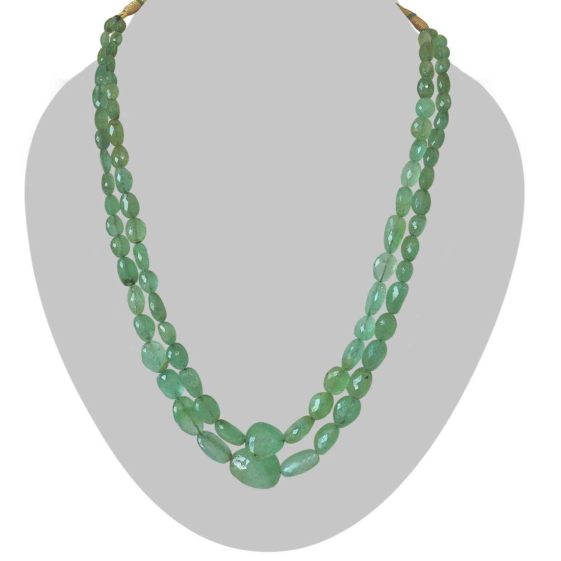 Two Line 243.77cts REAL Natural Light Green Oval Faceted Emerald Necklace for Women (243.77cts EMR Neck)