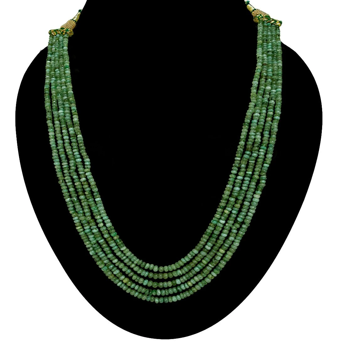 5 Line 263cts REAL Natural Green Emerald Beads Necklace for Women (263cts EMR Neck)