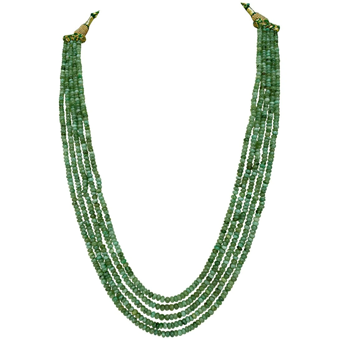 5 Line 263cts REAL Natural Green Emerald Beads Necklace for Women (263cts EMR Neck)