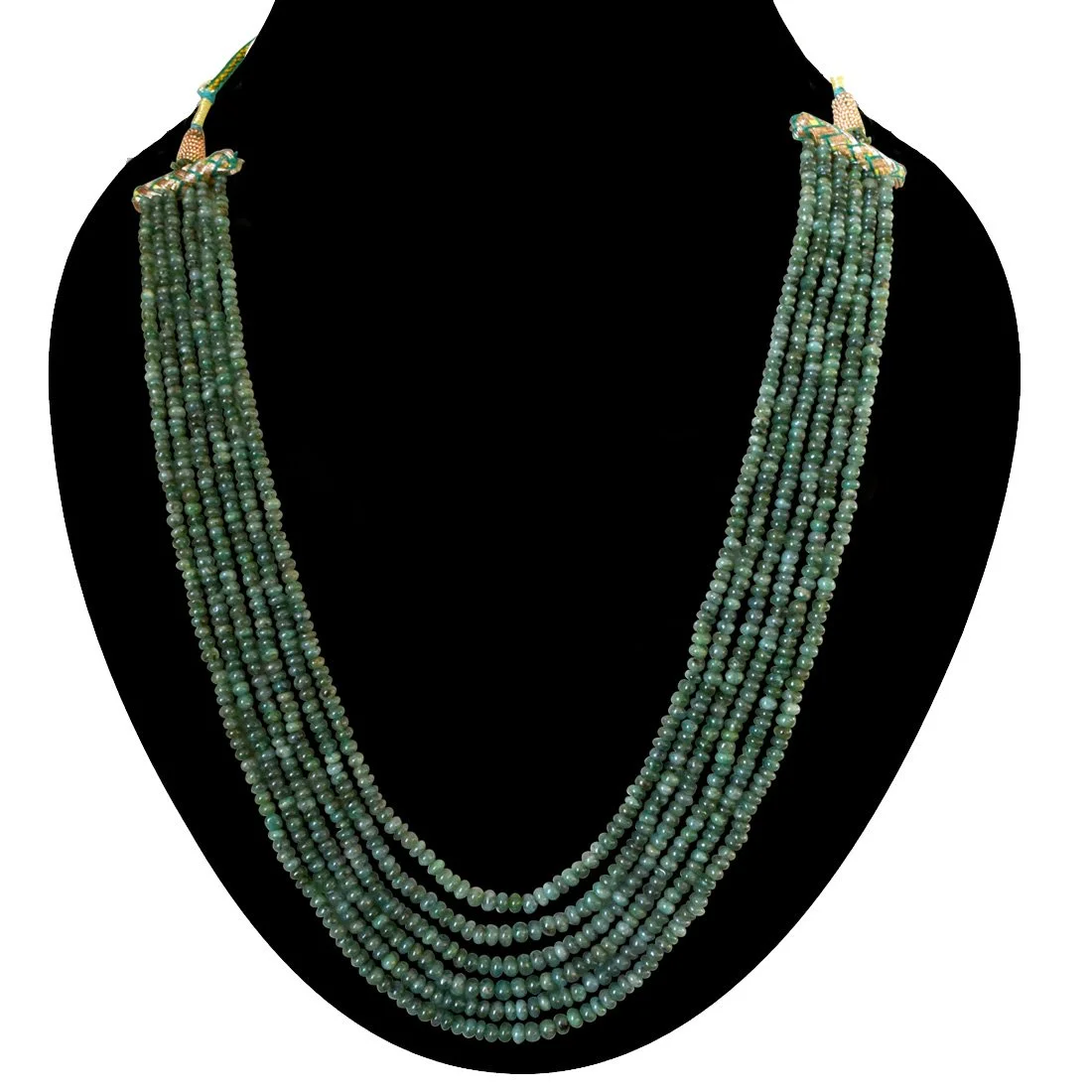 6 Line 265cts REAL Natural Green Emerald Beads Necklace for Women (265cts EMR Neck)