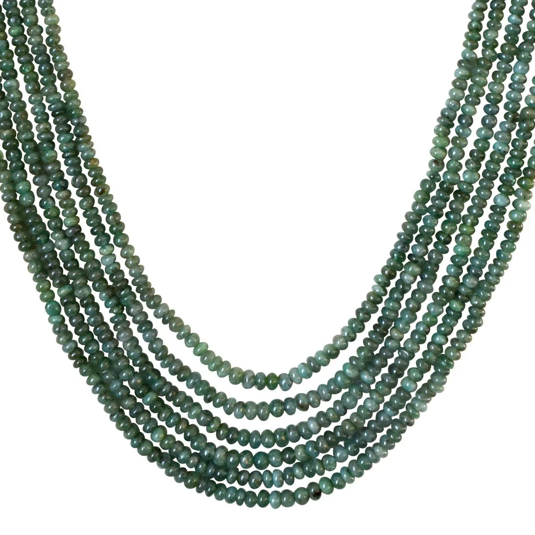 6 Line 265cts REAL Natural Green Emerald Beads Necklace for Women (265cts EMR Neck)