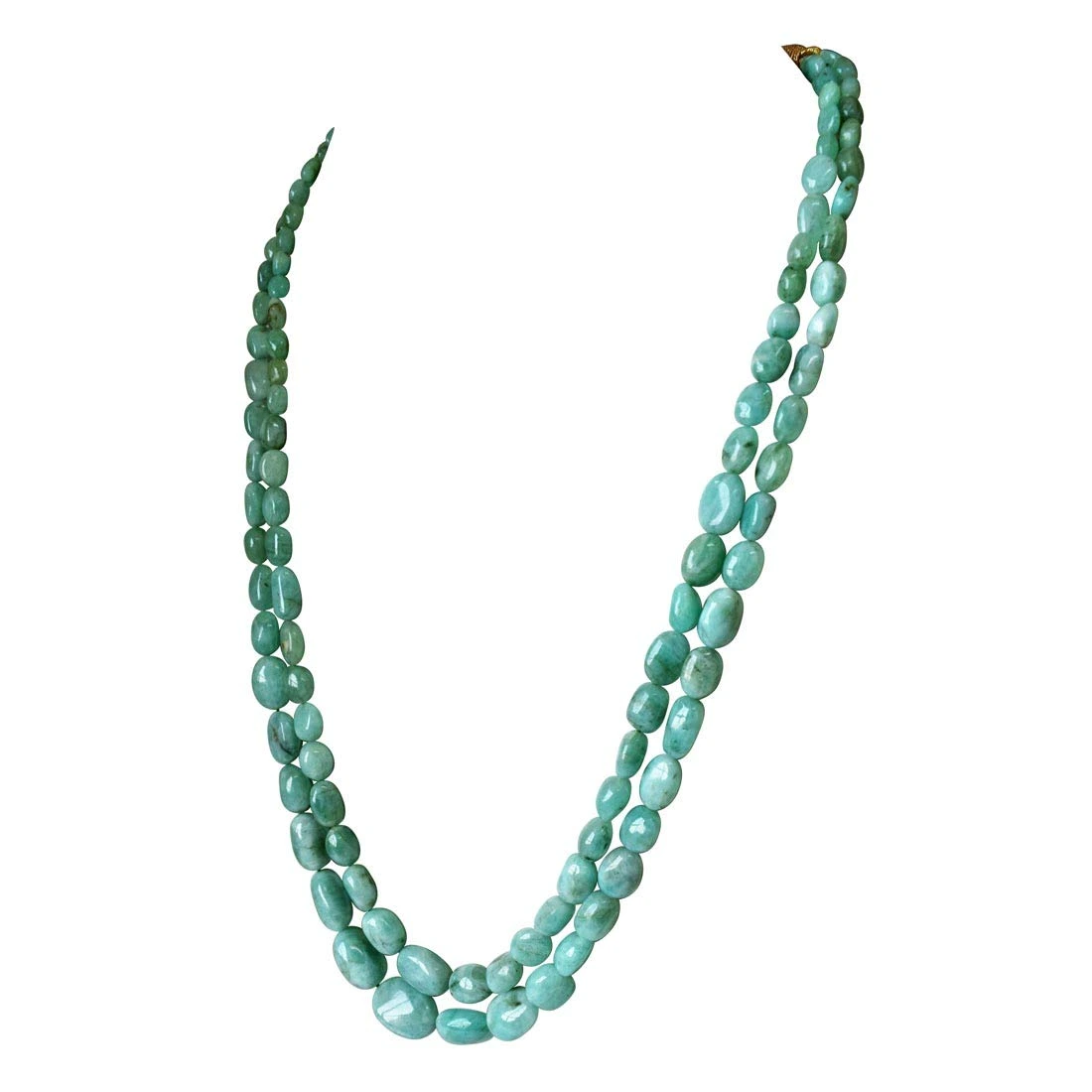 Two Line 274.48cts REAL Natural Light Greenish Oval Emerald Necklace for Women (274.48cts EMR Neck)