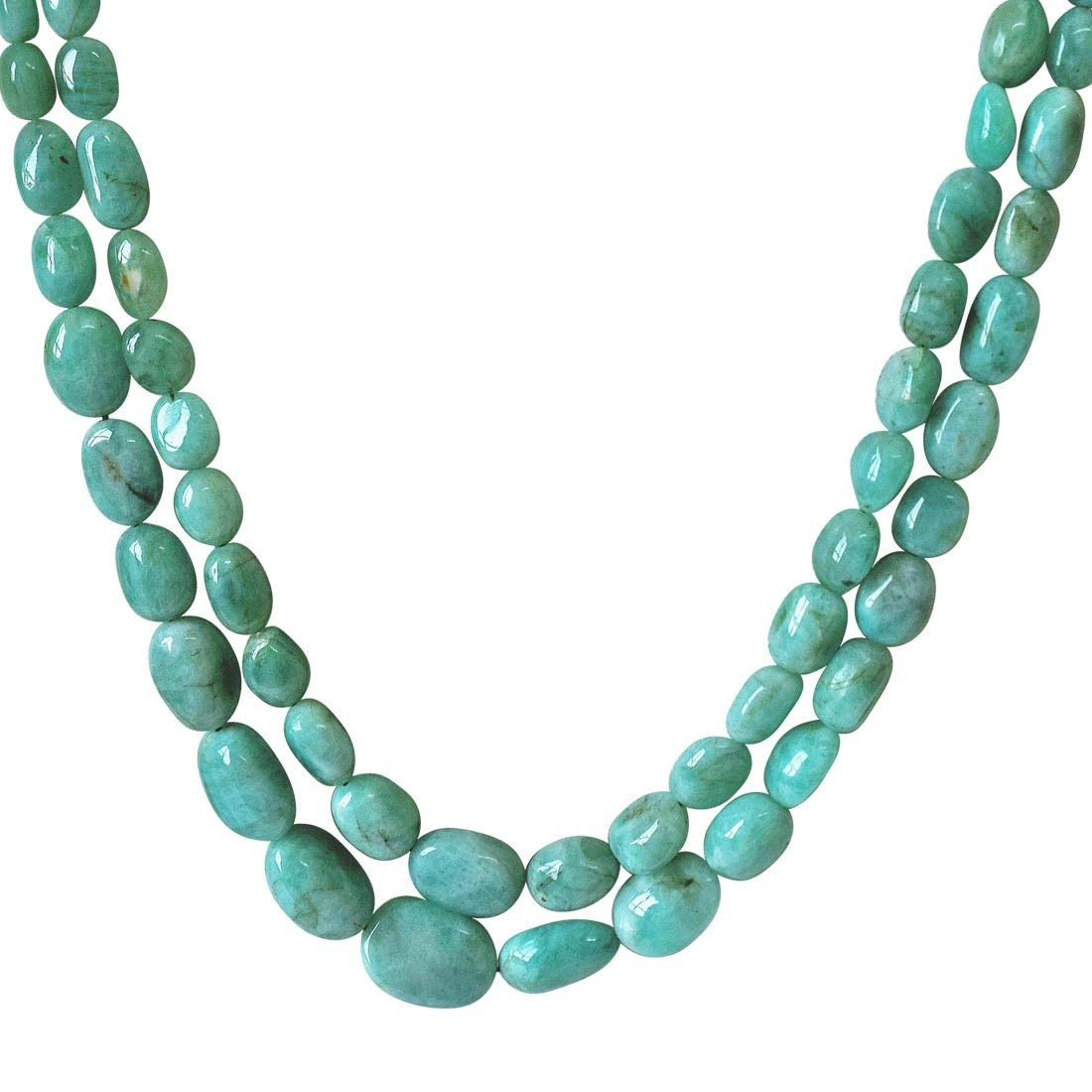 Two Line 274.48cts REAL Natural Light Greenish Oval Emerald Necklace for Women (274.48cts EMR Neck)