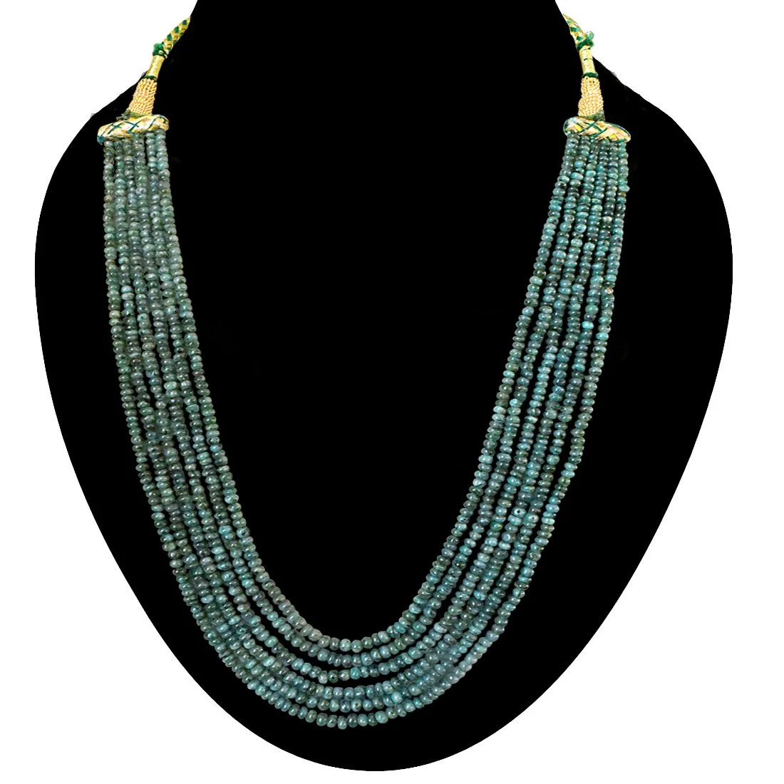 6 Line 290cts REAL Natural Green Emerald Beads Necklace for Women (290cts EMR Neck)