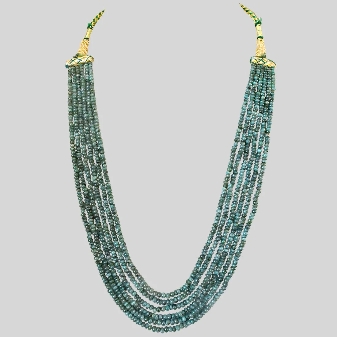 6 Line 290cts REAL Natural Green Emerald Beads Necklace for Women (290cts EMR Neck)