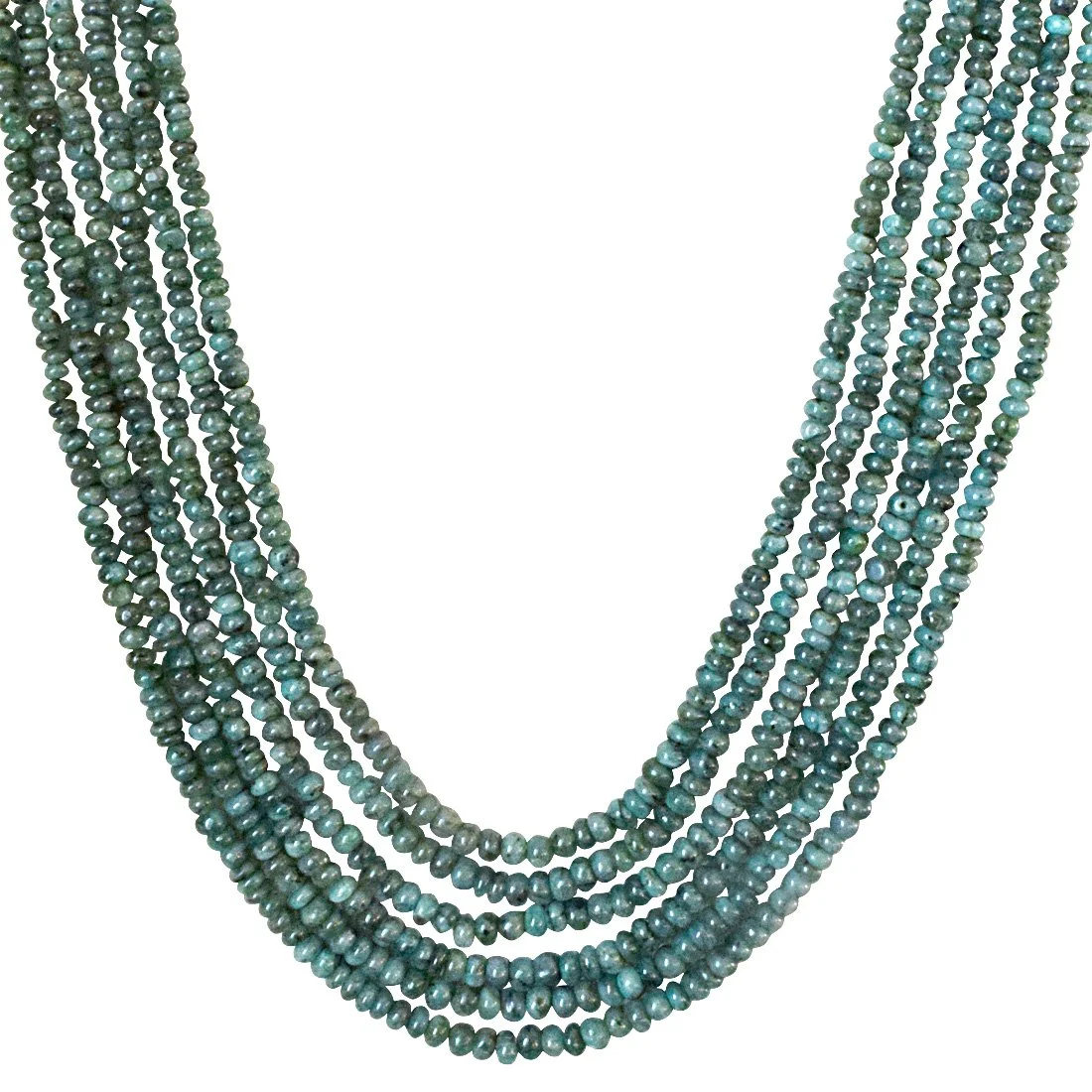 6 Line 290cts REAL Natural Green Emerald Beads Necklace for Women (290cts EMR Neck)