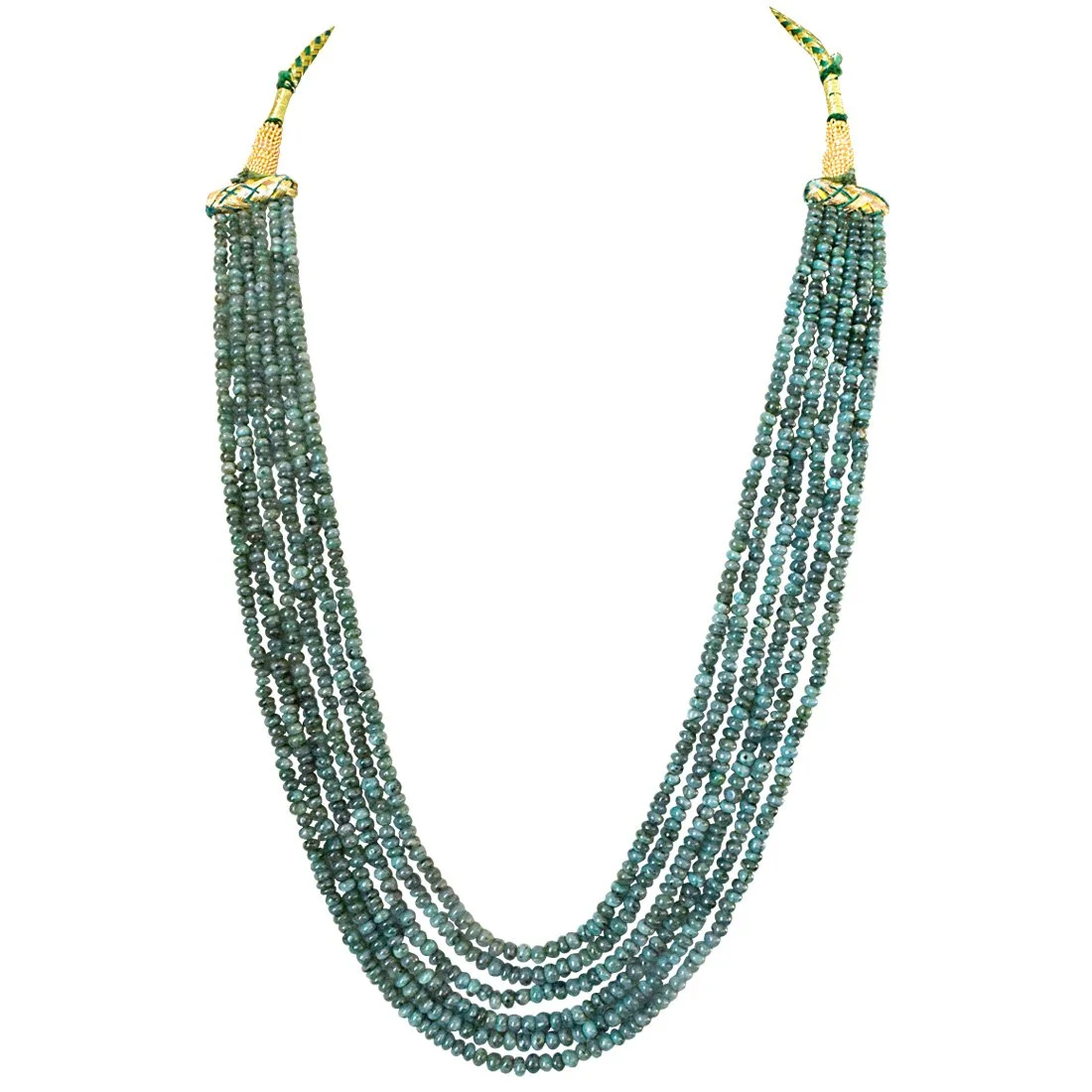 6 Line 290cts REAL Natural Green Emerald Beads Necklace for Women (290cts EMR Neck)