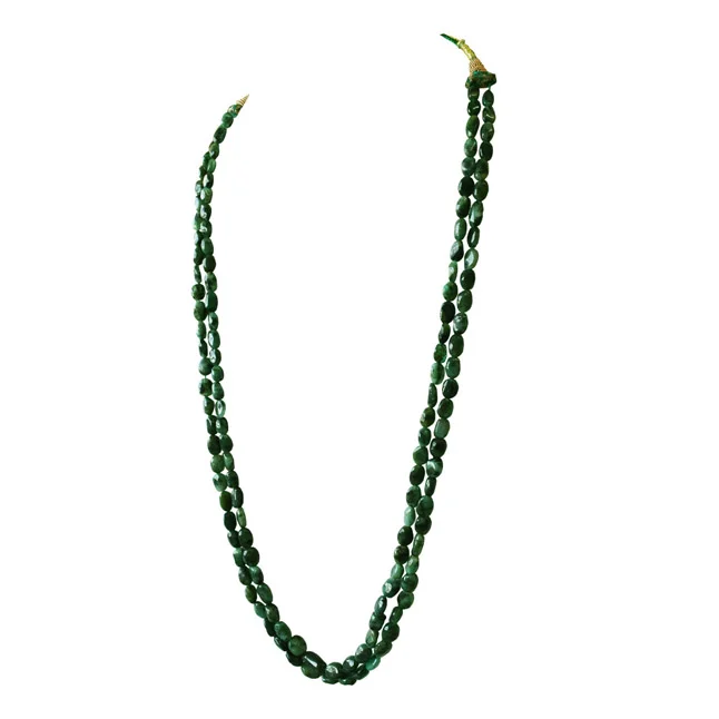 2 Line 296.66cts Real Natural Green Oval Emerald Necklace (296.99cts EMR Neck)