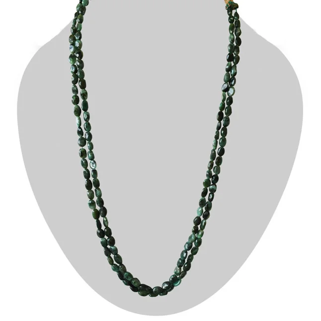 2 Line 296.66cts Real Natural Green Oval Emerald Necklace (296.99cts EMR Neck)