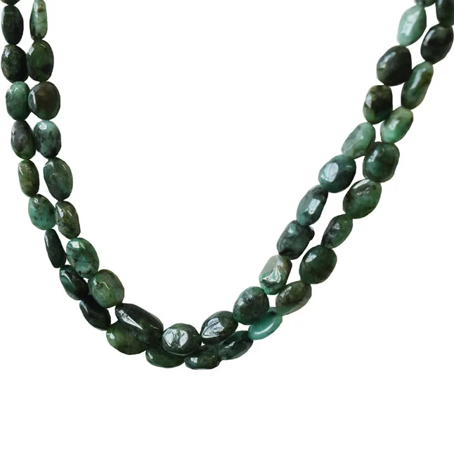 2 Line 296.66cts Real Natural Green Oval Emerald Necklace (296.99cts EMR Neck)
