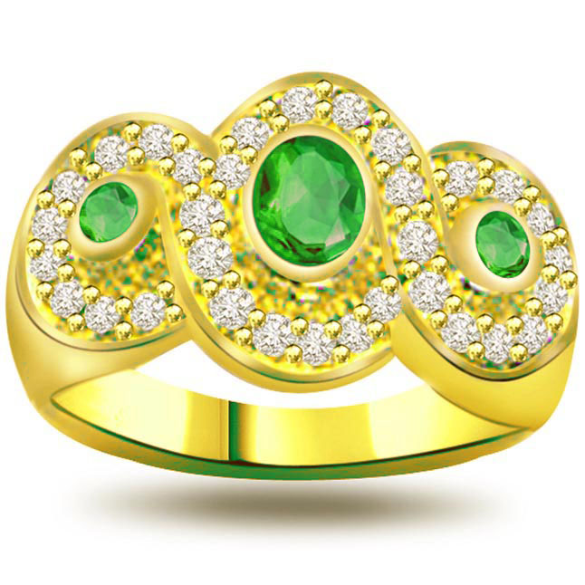 3 Big Stars on Bride's Finger 0.32Ct Diamond & Emerald rings SDR1118 -Diamond & Emerald