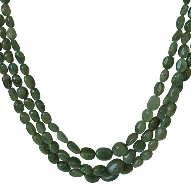 Details about / Oval Shape 224.00 Cts Earth Mined 3 Strand Emerald Beads Necklace JK 19E241