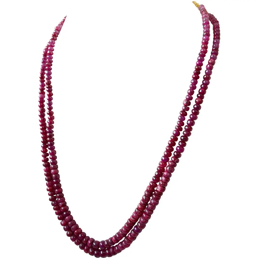 341.24cts 2 Line Real Red Ruby Beads Necklace for Women (341.24ctsRubyNeck)