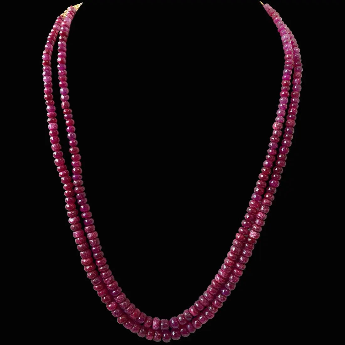 341.24cts 2 Line Real Red Ruby Beads Necklace for Women (341.24ctsRubyNeck)