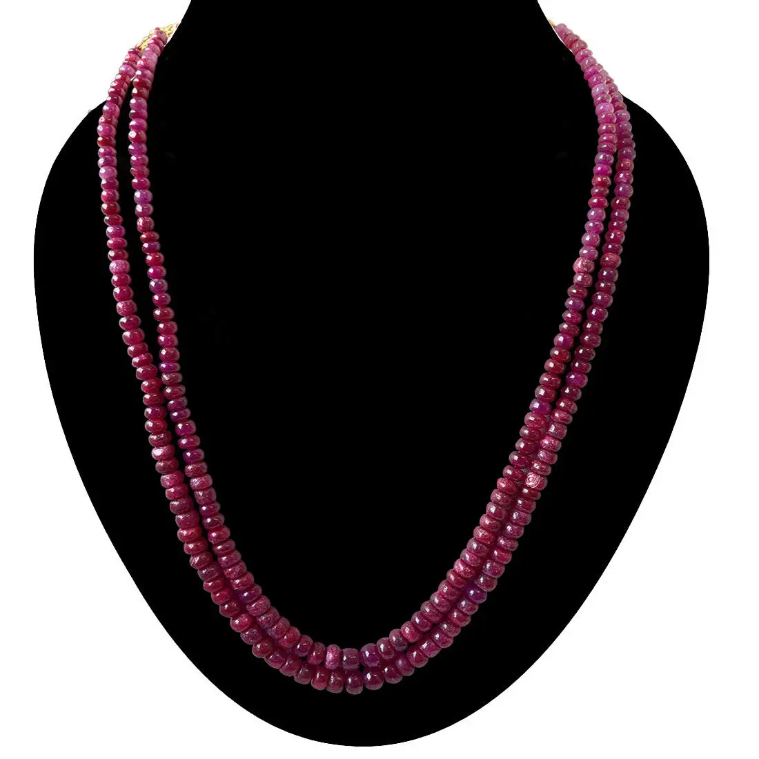 341.24cts 2 Line Real Red Ruby Beads Necklace for Women (341.24ctsRubyNeck)