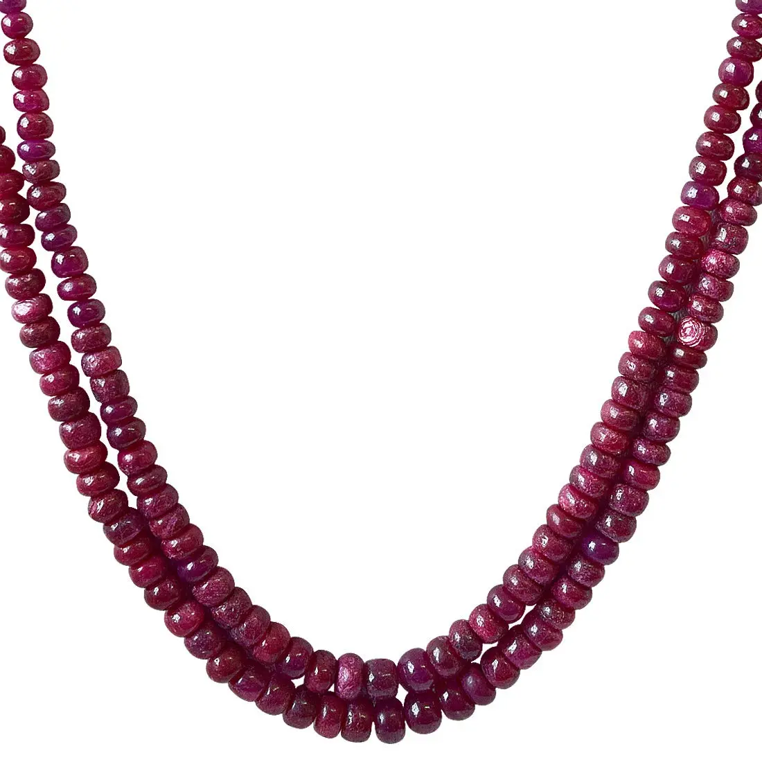 341.24cts 2 Line Real Red Ruby Beads Necklace for Women (341.24ctsRubyNeck)