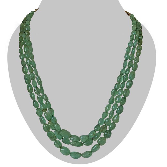 3 Line 362cts REAL Natural Green Oval Emerald Necklace for Women