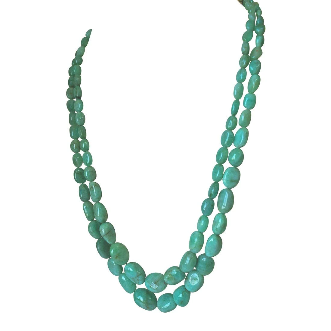 Two Line 370.76cts REAL Natural Light Green Oval Emerald Necklace for Women (370.76cts EMR Neck)