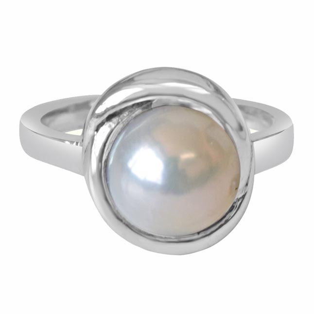 5.00 cts Real Natural Big Round Pearl & 925 Sterling Silver rings for Astrological Power for All